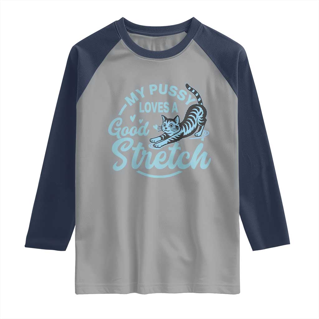 Adult Humor Cat Raglan Shirt My Pussy Loves A Good Stretch - Wonder Print Shop
