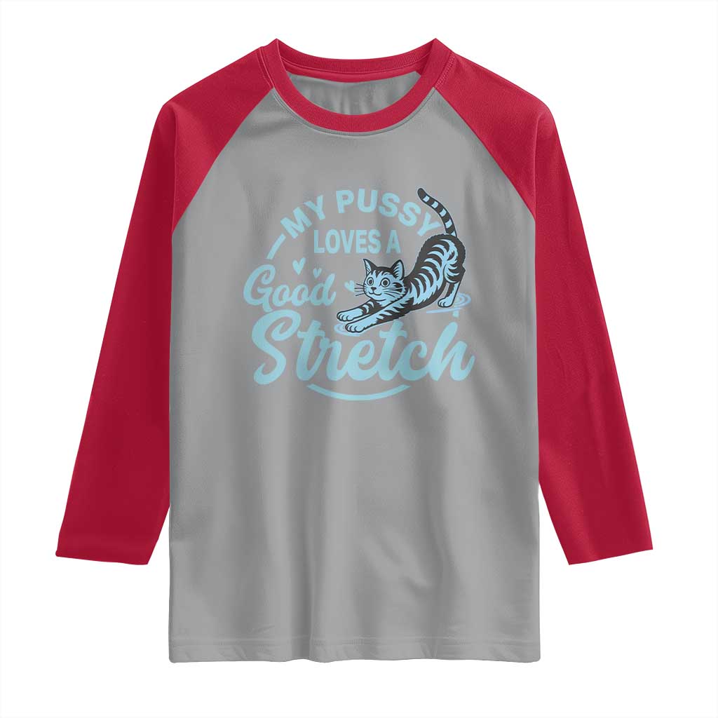 Adult Humor Cat Raglan Shirt My Pussy Loves A Good Stretch - Wonder Print Shop