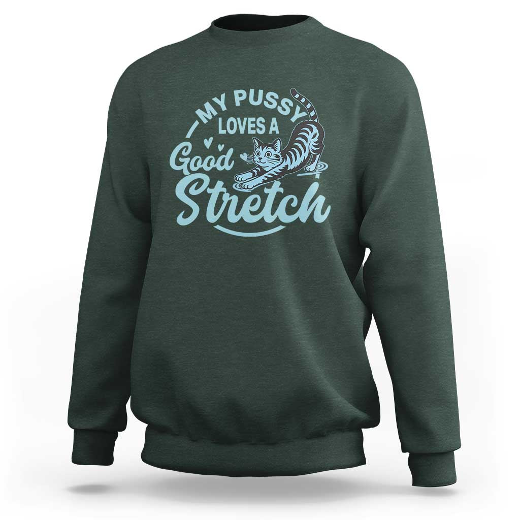 Adult Humor Cat Sweatshirt My Pussy Loves A Good Stretch - Wonder Print Shop
