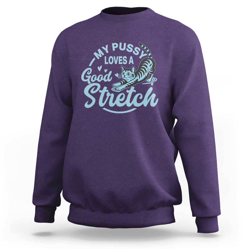 Adult Humor Cat Sweatshirt My Pussy Loves A Good Stretch - Wonder Print Shop