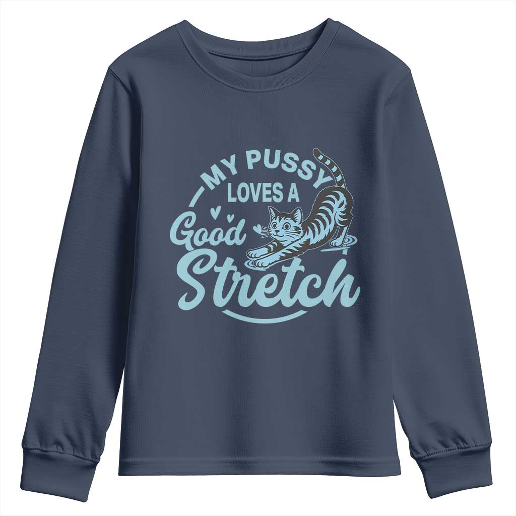 Adult Humor Cat Youth Sweatshirt My Pussy Loves A Good Stretch - Wonder Print Shop