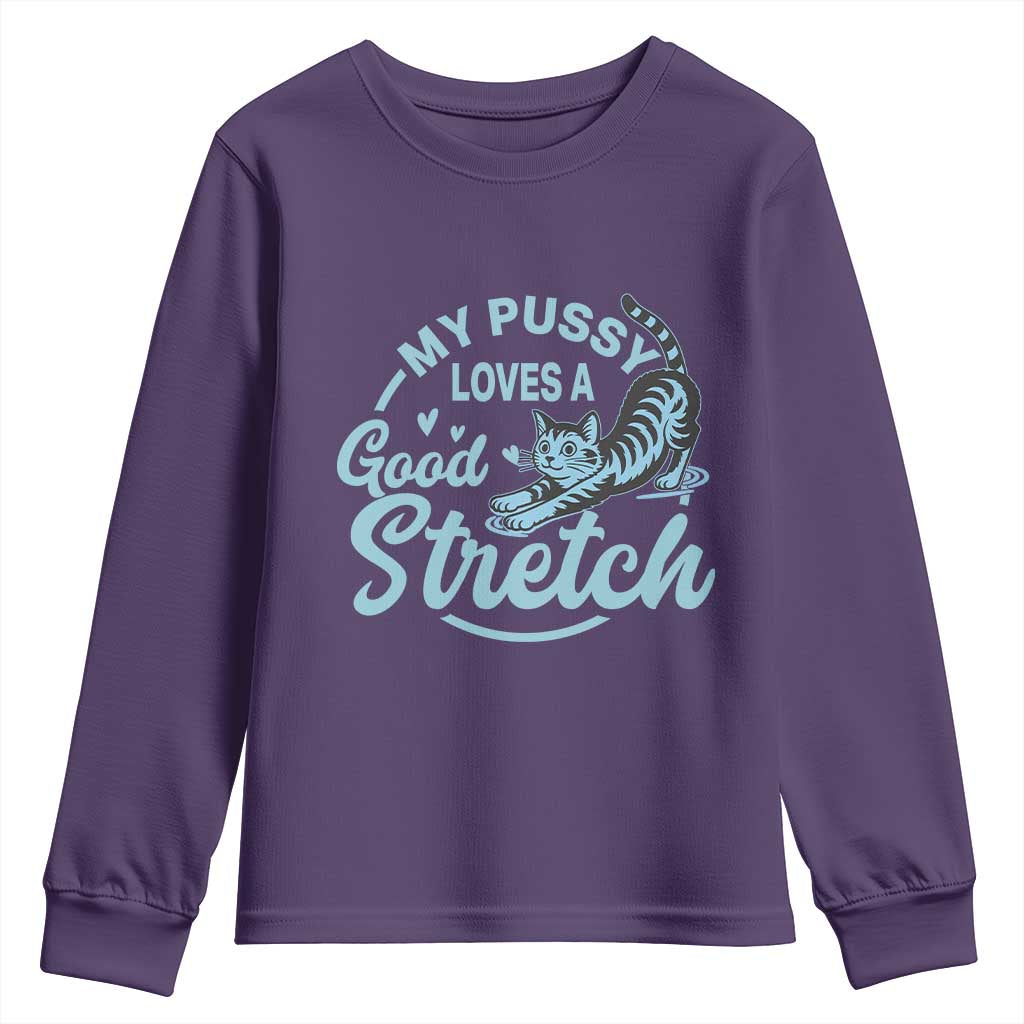Adult Humor Cat Youth Sweatshirt My Pussy Loves A Good Stretch - Wonder Print Shop