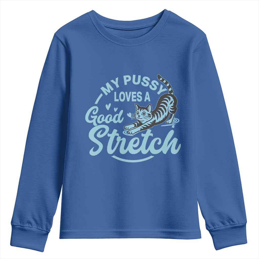 Adult Humor Cat Youth Sweatshirt My Pussy Loves A Good Stretch - Wonder Print Shop