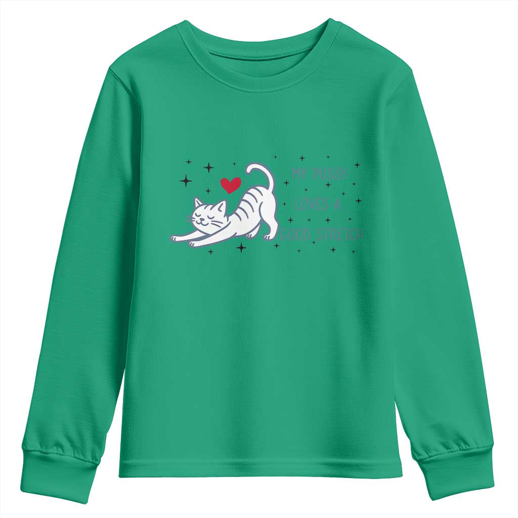 My Pussy Loves A Good Stretch Youth Sweatshirt Adult Humor Cat Gift - Wonder Print Shop