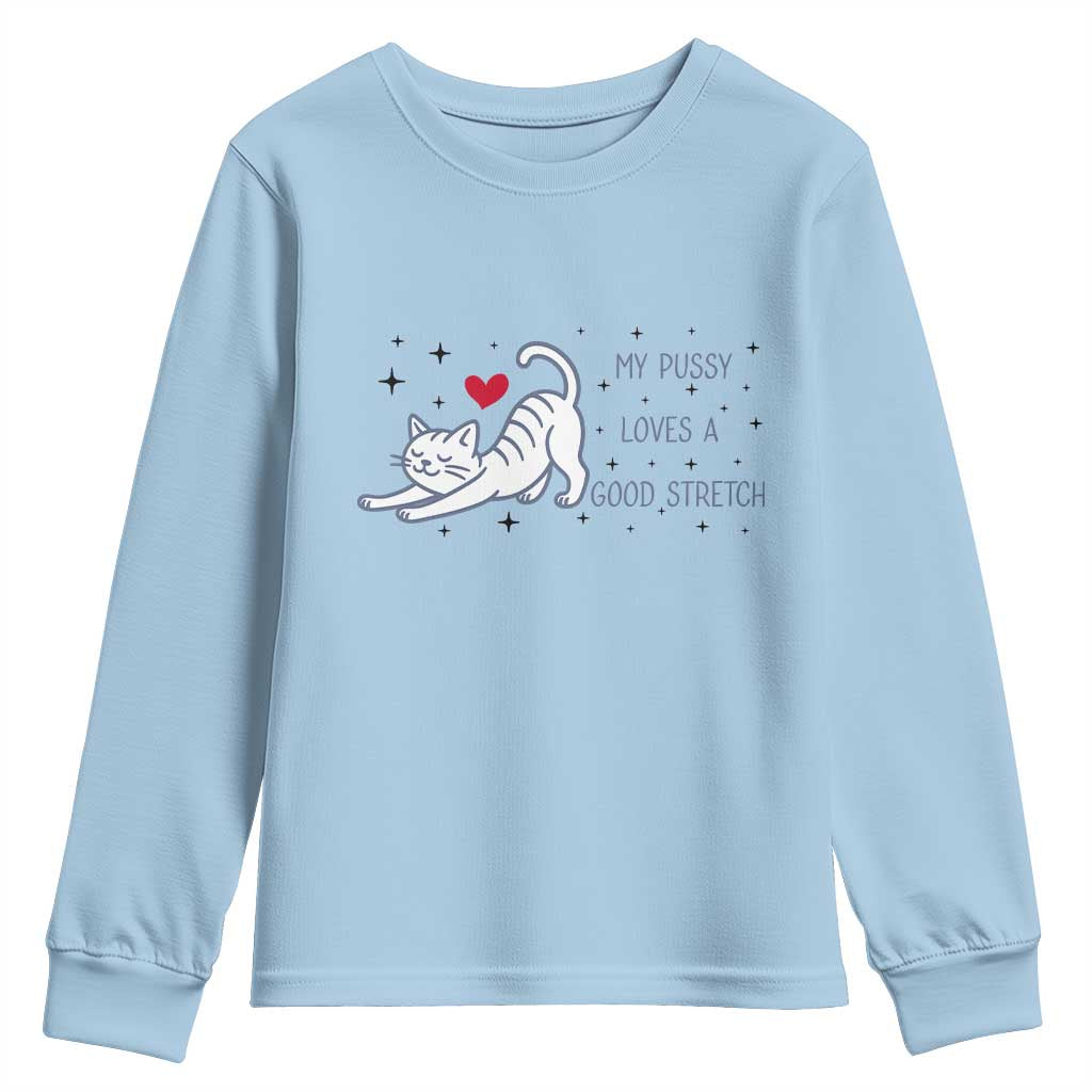My Pussy Loves A Good Stretch Youth Sweatshirt Adult Humor Cat Gift - Wonder Print Shop