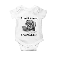 I Do Not Know I Just Work Here Baby Onesie Funny Raccoon Work Quote - Wonder Print Shop