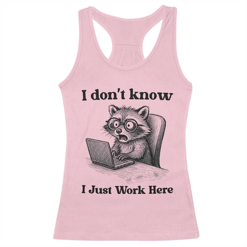 I Do Not Know I Just Work Here Racerback Tank Top Funny Raccoon Work Quote - Wonder Print Shop