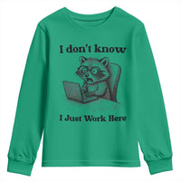 I Do Not Know I Just Work Here Youth Sweatshirt Funny Raccoon Work Quote - Wonder Print Shop