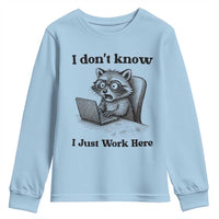 I Do Not Know I Just Work Here Youth Sweatshirt Funny Raccoon Work Quote - Wonder Print Shop