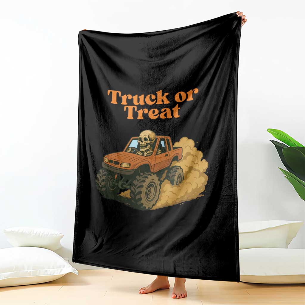 Truck Or Treat Skeleton Racing Throw Blanket Funny Halloween Truck Lover - Wonder Print Shop