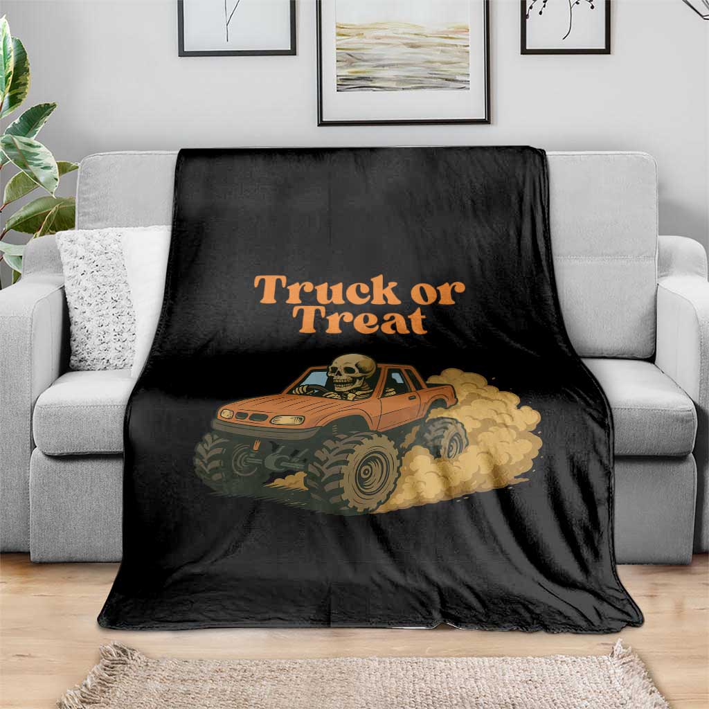 Truck Or Treat Skeleton Racing Throw Blanket Funny Halloween Truck Lover - Wonder Print Shop