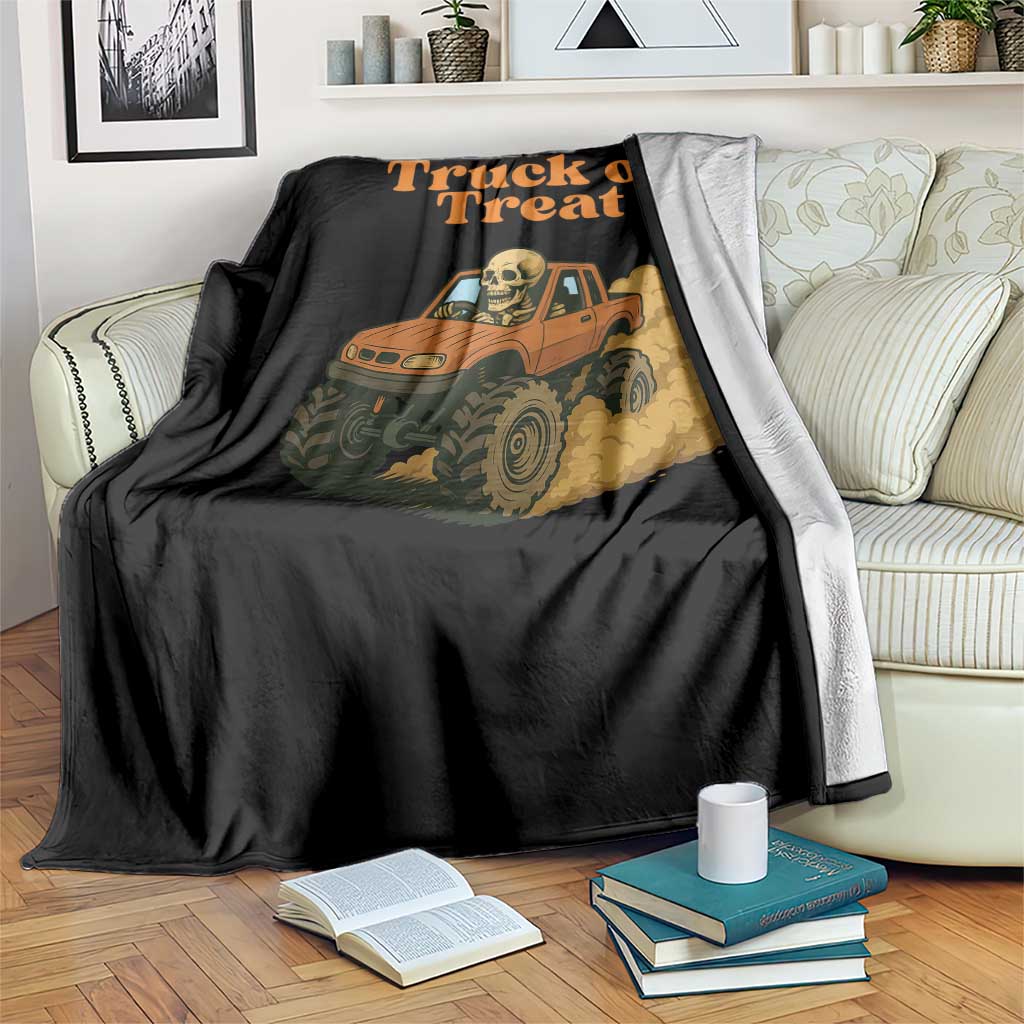Truck Or Treat Skeleton Racing Throw Blanket Funny Halloween Truck Lover - Wonder Print Shop