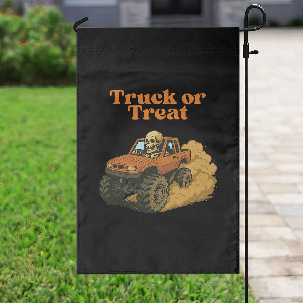 Truck Or Treat Skeleton Racing Garden Flag Funny Halloween Truck Lover - Wonder Print Shop