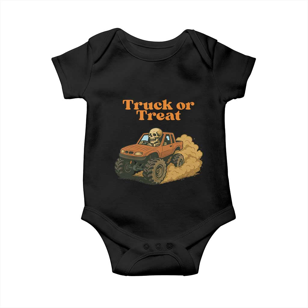 Truck Or Treat Skeleton Racing Baby Onesie Funny Halloween Truck Lover - Wonder Print Shop