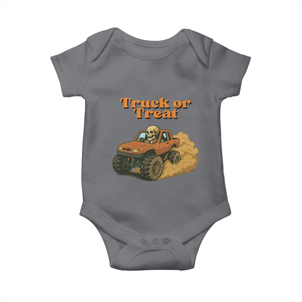 Truck Or Treat Skeleton Racing Baby Onesie Funny Halloween Truck Lover - Wonder Print Shop
