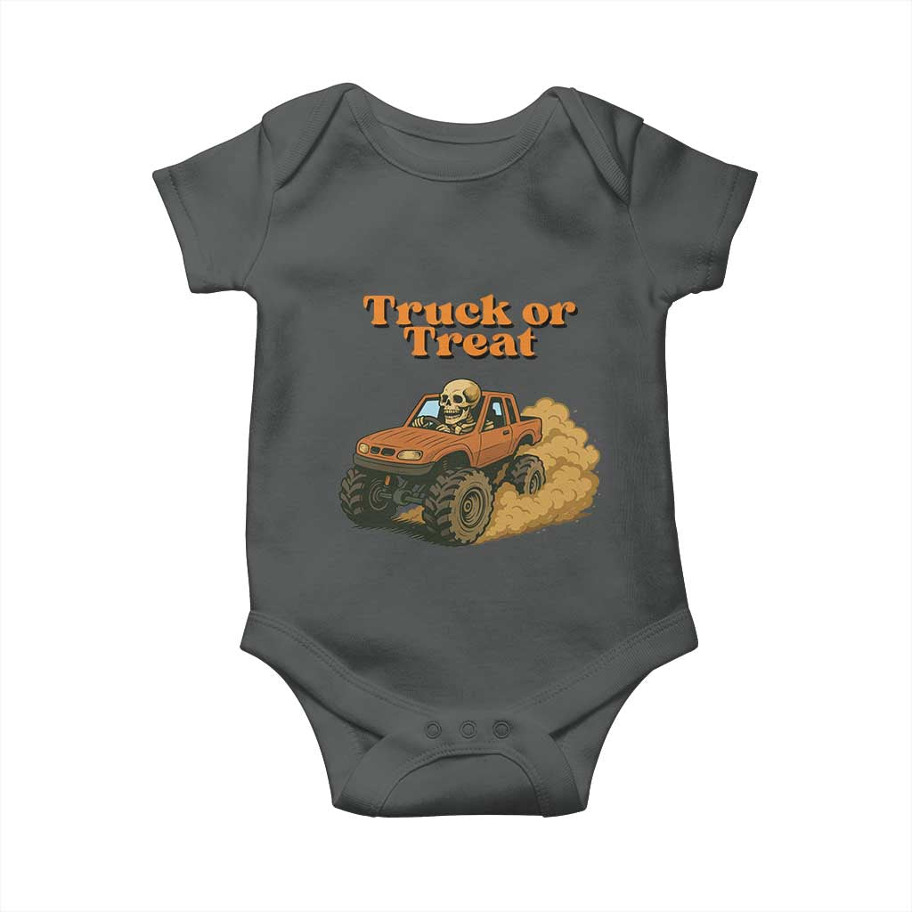 Truck Or Treat Skeleton Racing Baby Onesie Funny Halloween Truck Lover - Wonder Print Shop