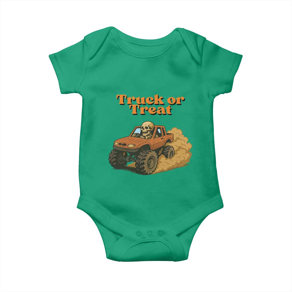 Truck Or Treat Skeleton Racing Baby Onesie Funny Halloween Truck Lover - Wonder Print Shop