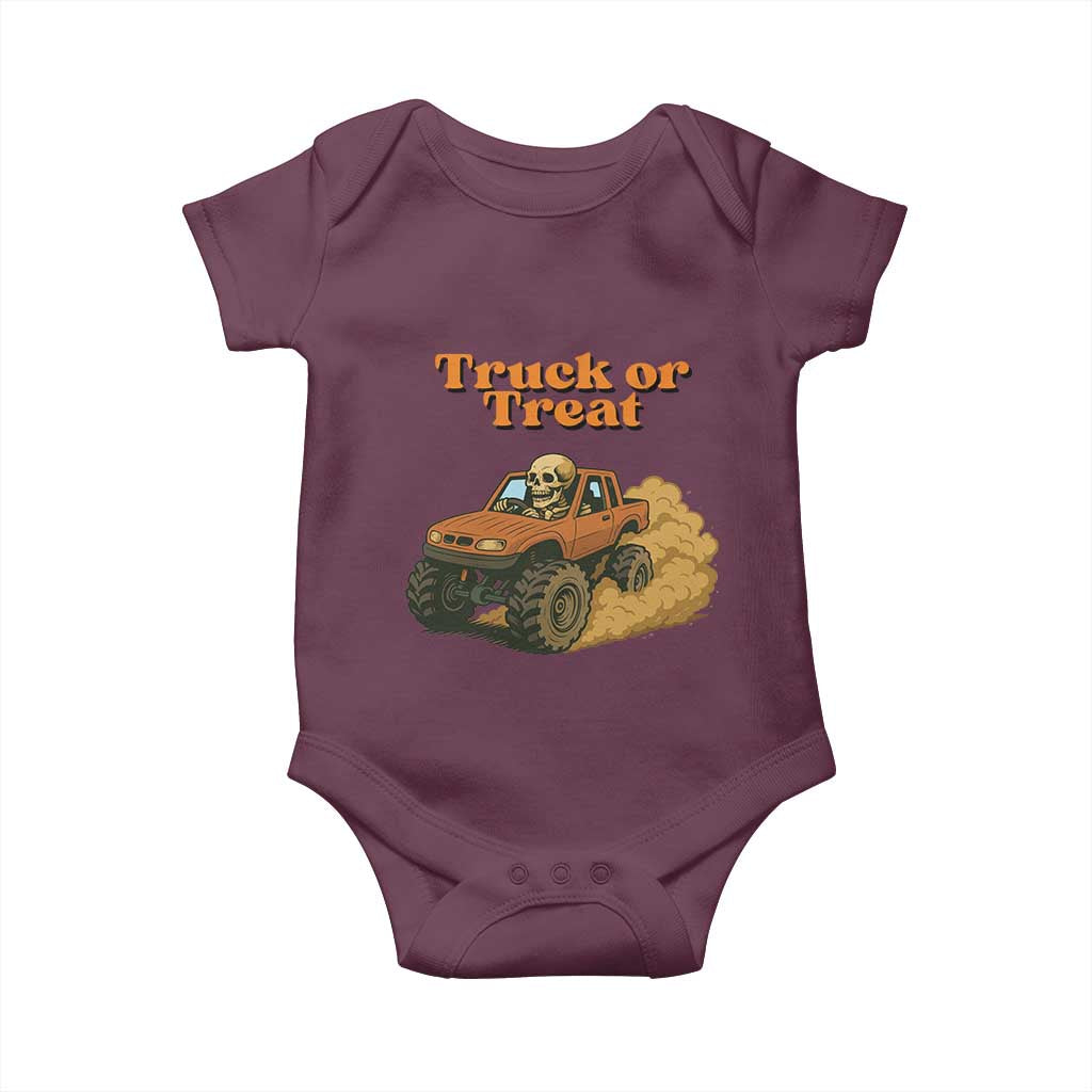 Truck Or Treat Skeleton Racing Baby Onesie Funny Halloween Truck Lover - Wonder Print Shop