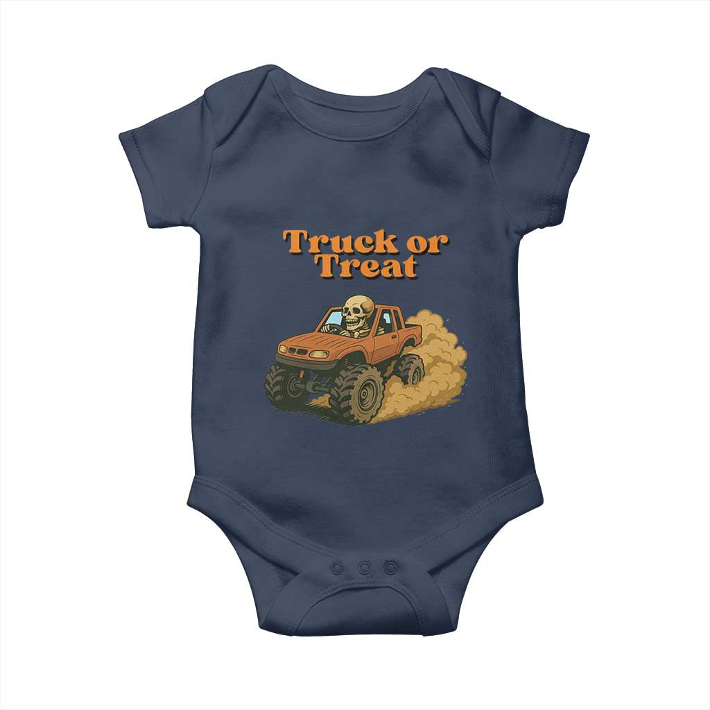 Truck Or Treat Skeleton Racing Baby Onesie Funny Halloween Truck Lover - Wonder Print Shop