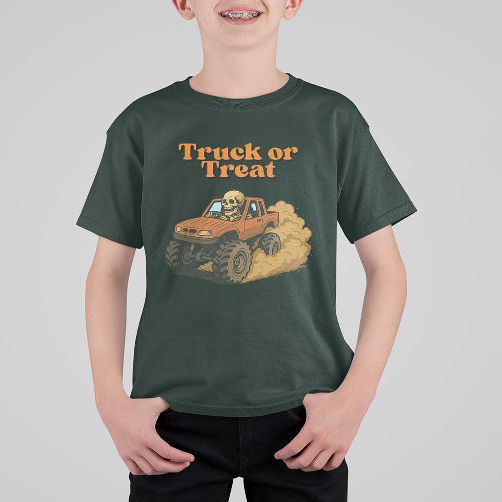 Truck Or Treat Skeleton Racing T Shirt For Kid Funny Halloween Truck Lover - Wonder Print Shop