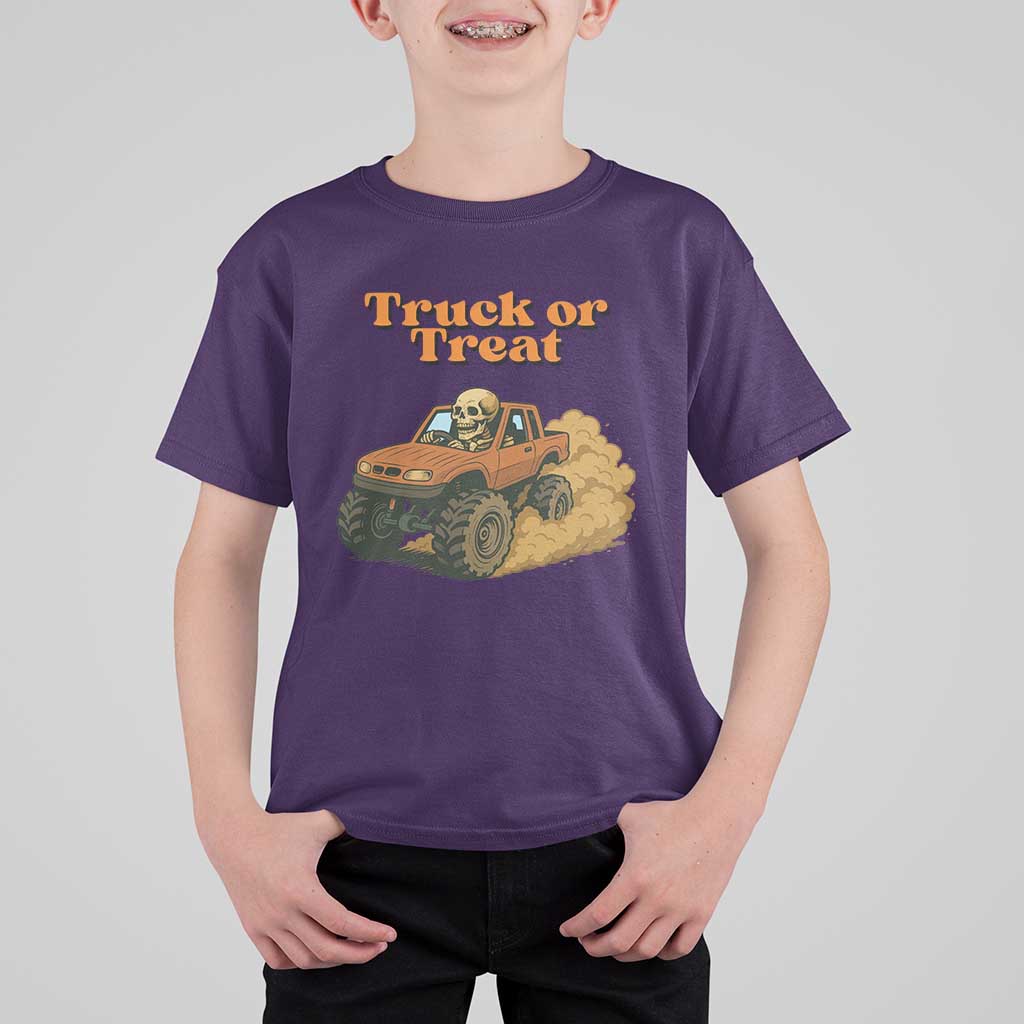 Truck Or Treat Skeleton Racing T Shirt For Kid Funny Halloween Truck Lover - Wonder Print Shop