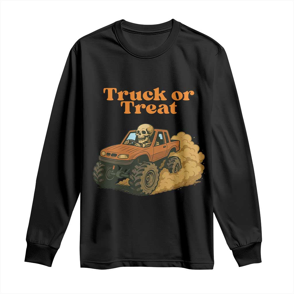 Truck Or Treat Skeleton Racing Long Sleeve Shirt Funny Halloween Truck Lover - Wonder Print Shop
