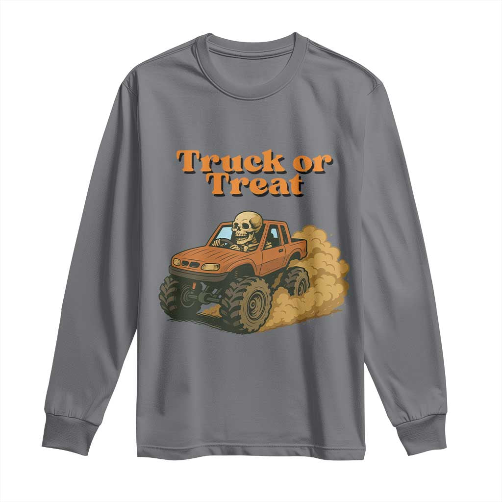 Truck Or Treat Skeleton Racing Long Sleeve Shirt Funny Halloween Truck Lover - Wonder Print Shop