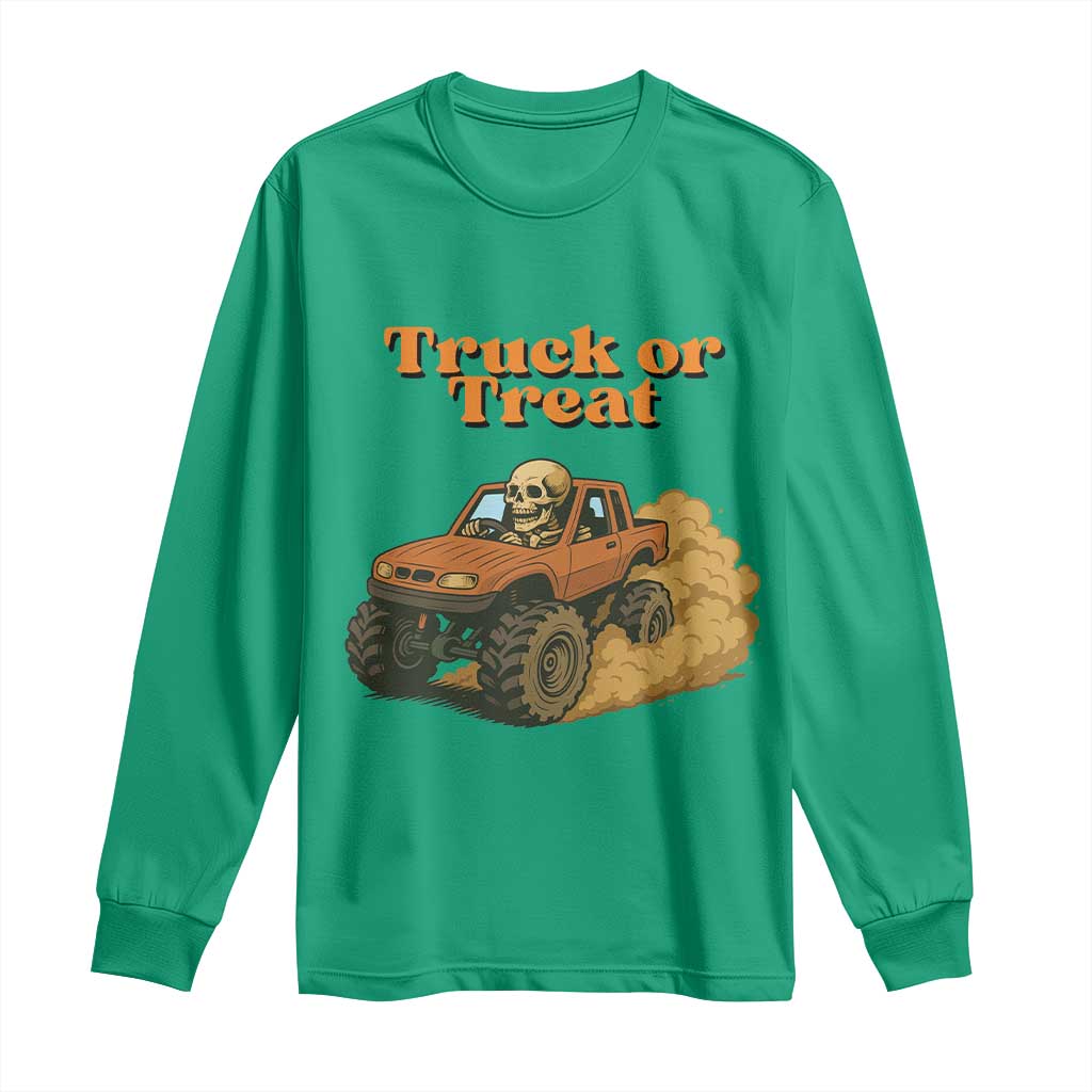 Truck Or Treat Skeleton Racing Long Sleeve Shirt Funny Halloween Truck Lover - Wonder Print Shop
