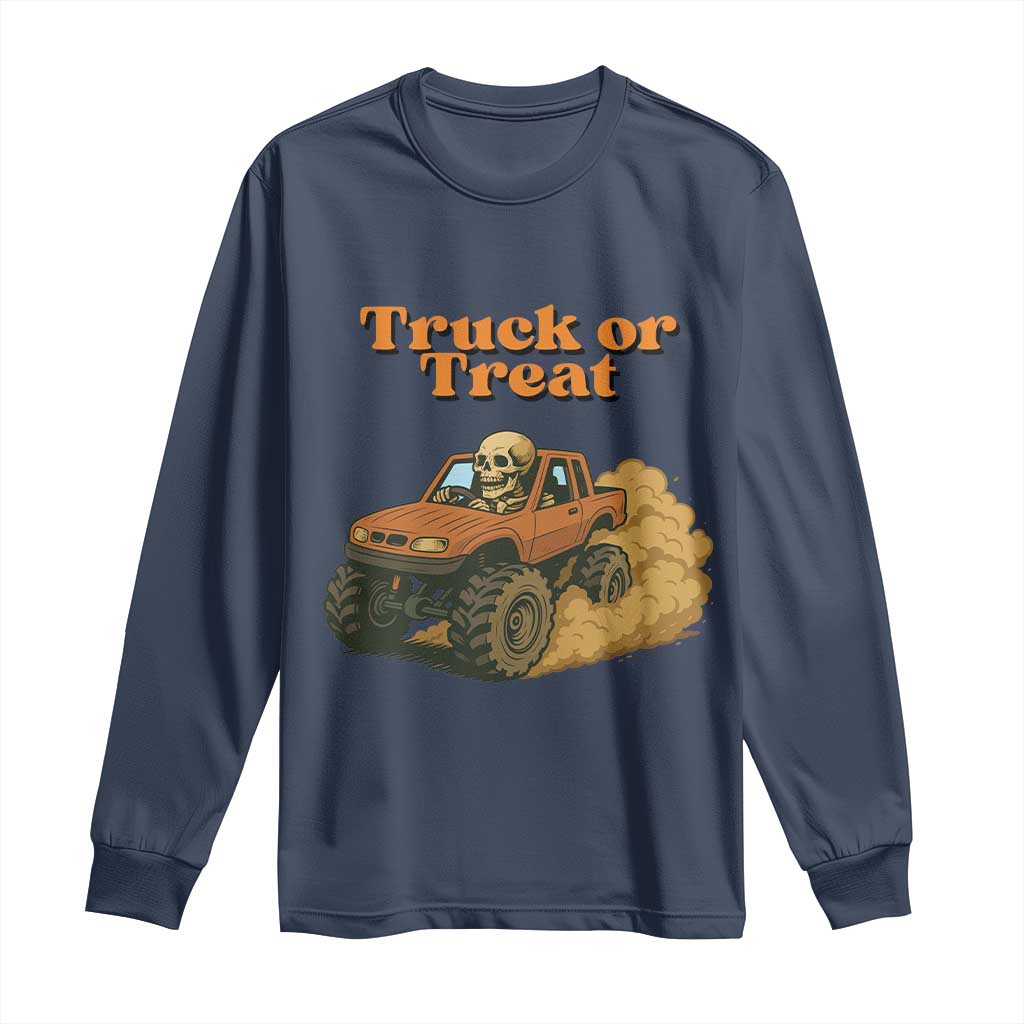 Truck Or Treat Skeleton Racing Long Sleeve Shirt Funny Halloween Truck Lover - Wonder Print Shop