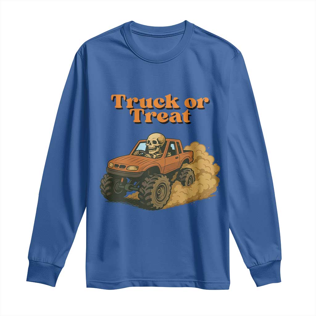 Truck Or Treat Skeleton Racing Long Sleeve Shirt Funny Halloween Truck Lover - Wonder Print Shop