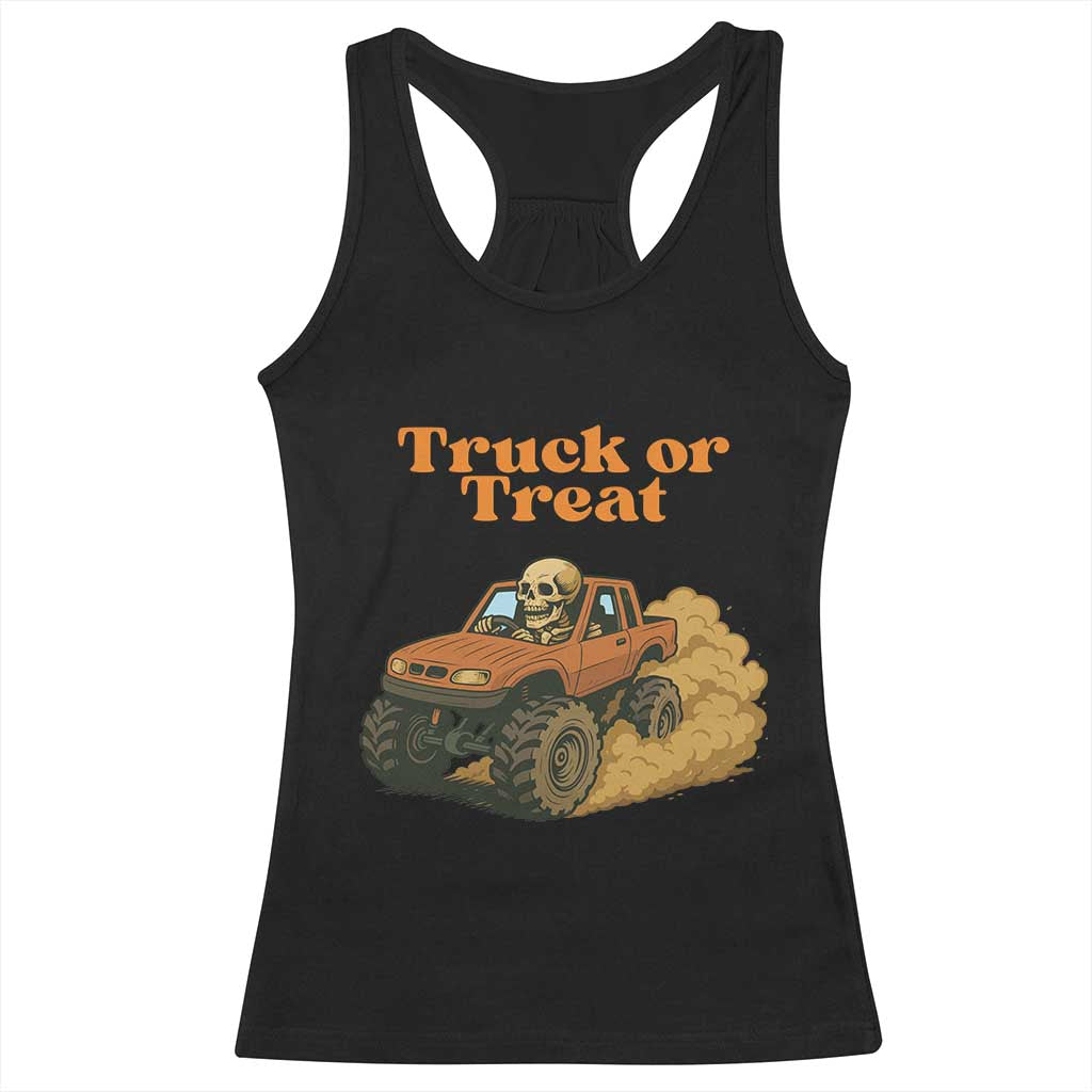 Truck Or Treat Skeleton Racing Racerback Tank Top Funny Halloween Truck Lover - Wonder Print Shop
