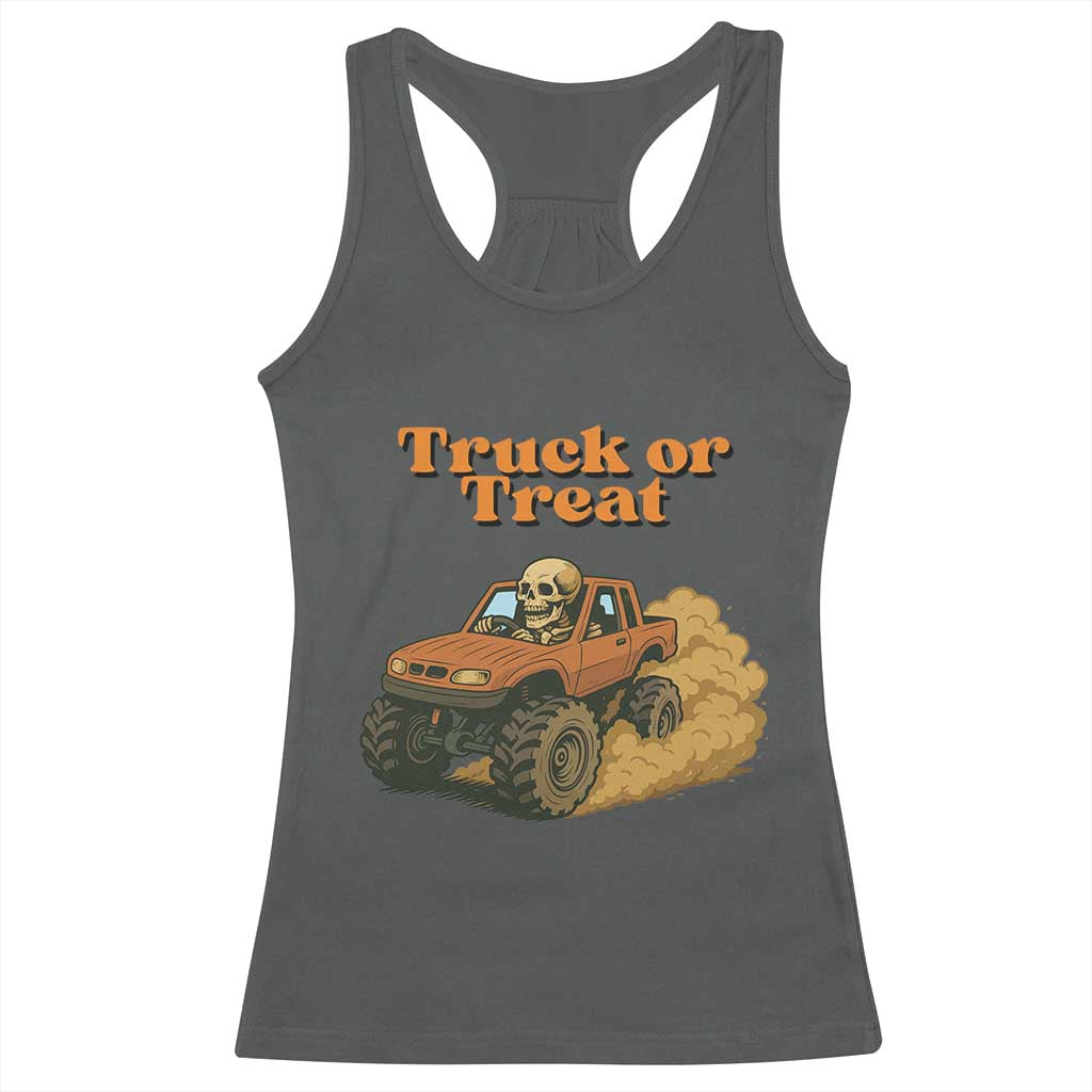Truck Or Treat Skeleton Racing Racerback Tank Top Funny Halloween Truck Lover - Wonder Print Shop