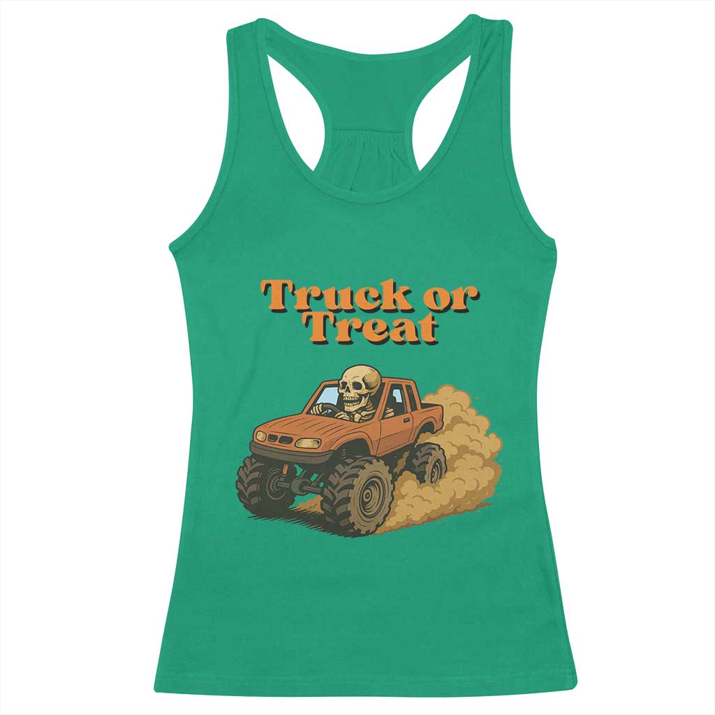 Truck Or Treat Skeleton Racing Racerback Tank Top Funny Halloween Truck Lover - Wonder Print Shop