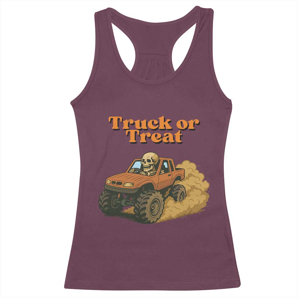 Truck Or Treat Skeleton Racing Racerback Tank Top Funny Halloween Truck Lover - Wonder Print Shop
