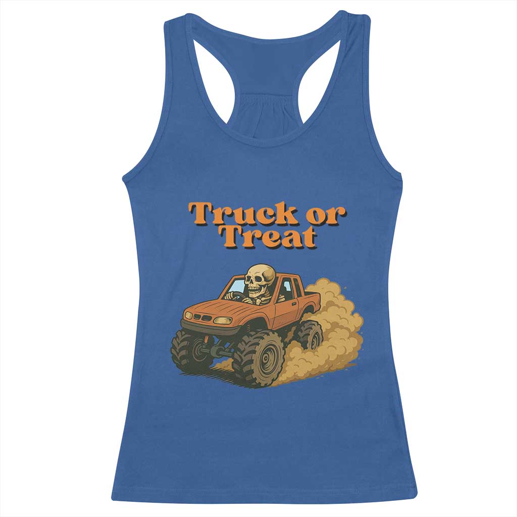 Truck Or Treat Skeleton Racing Racerback Tank Top Funny Halloween Truck Lover - Wonder Print Shop