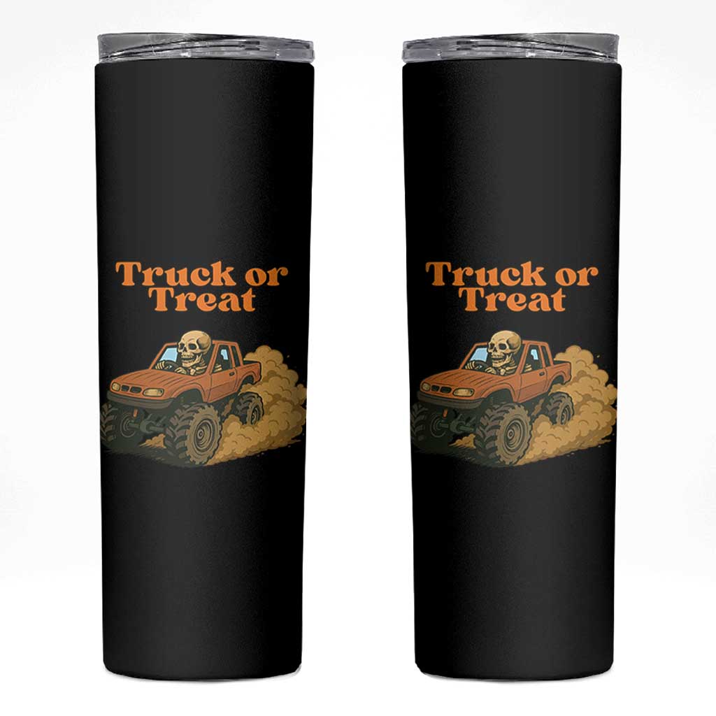 Truck Or Treat Skeleton Racing Skinny Tumbler Funny Halloween Truck Lover