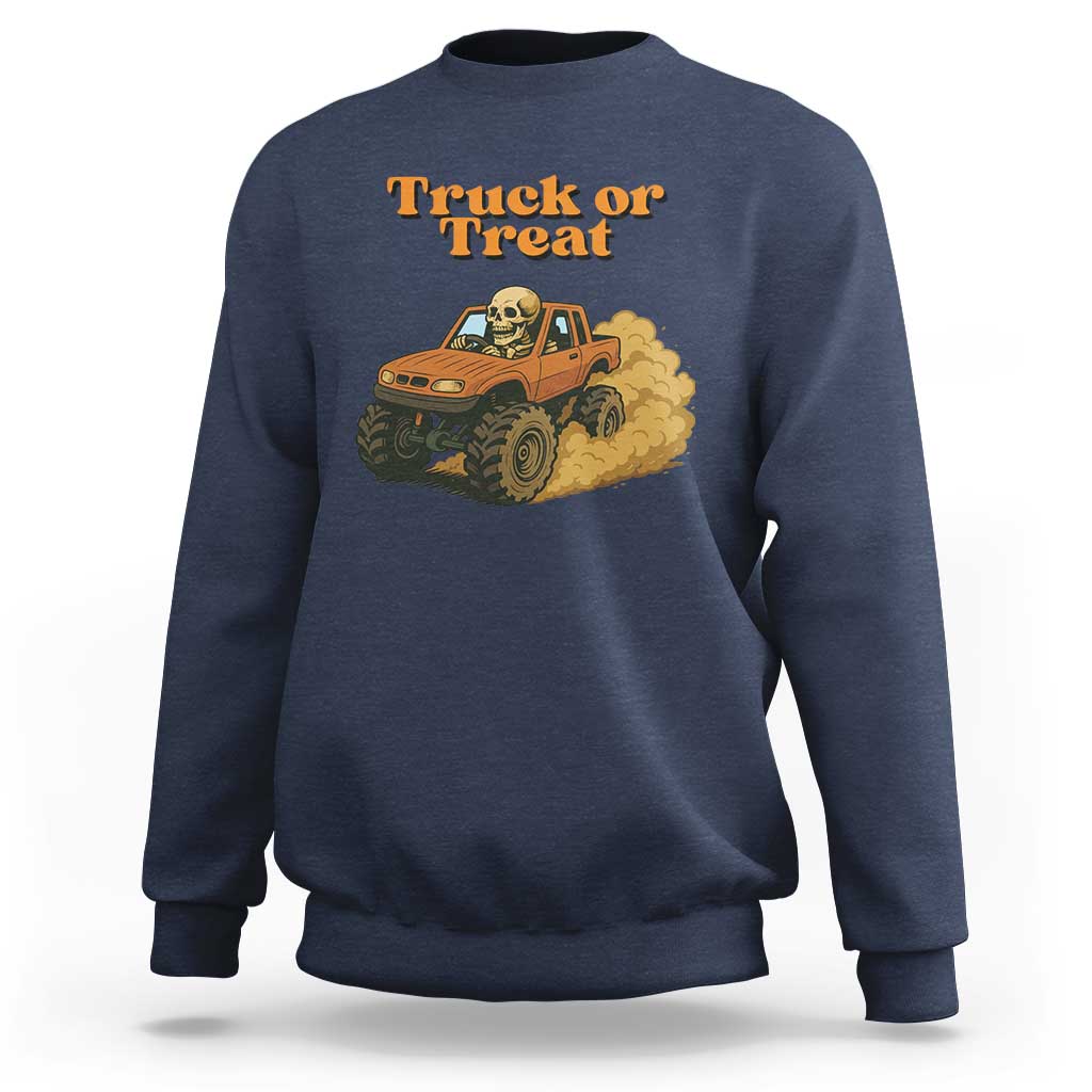 Truck Or Treat Skeleton Racing Sweatshirt Funny Halloween Truck Lover - Wonder Print Shop
