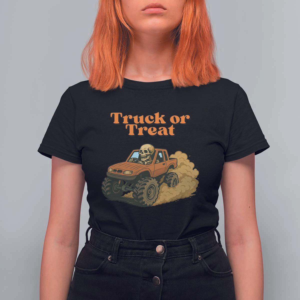 Truck Or Treat Skeleton Racing T Shirt For Women Funny Halloween Truck Lover - Wonder Print Shop