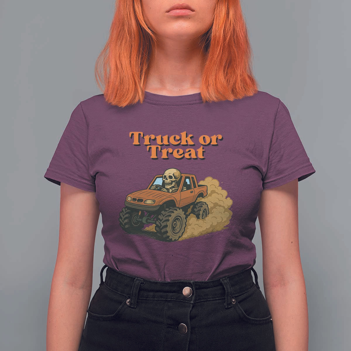 Truck Or Treat Skeleton Racing T Shirt For Women Funny Halloween Truck Lover - Wonder Print Shop
