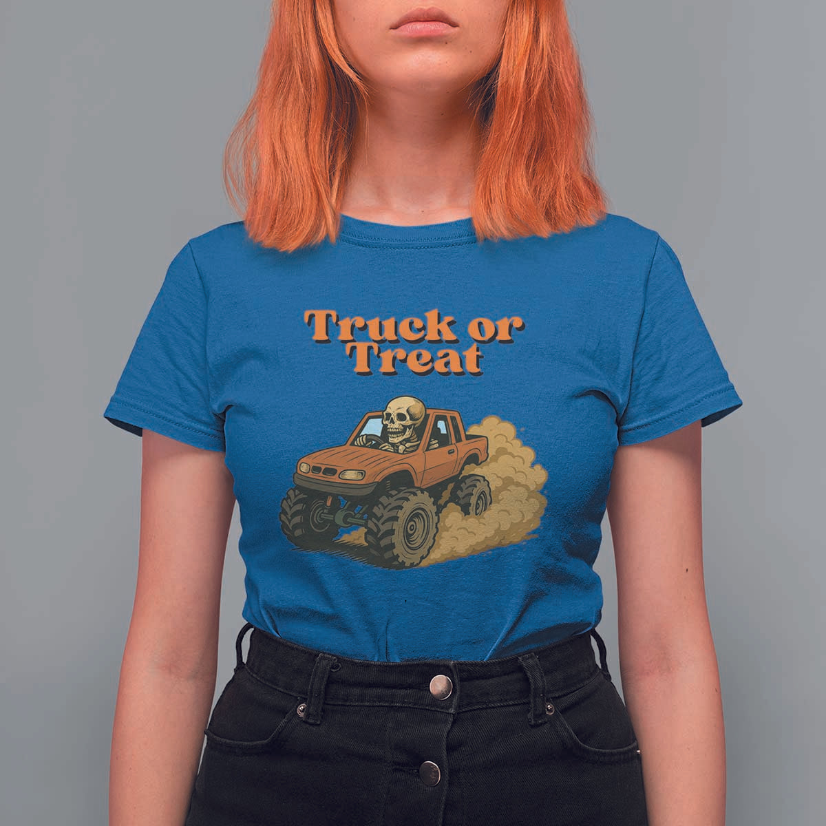 Truck Or Treat Skeleton Racing T Shirt For Women Funny Halloween Truck Lover - Wonder Print Shop