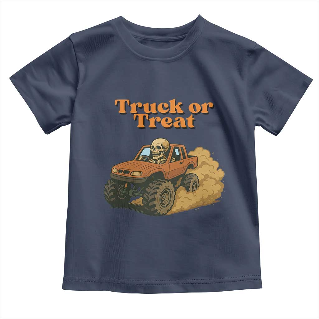 Truck Or Treat Skeleton Racing Toddler T Shirt Funny Halloween Truck Lover - Wonder Print Shop
