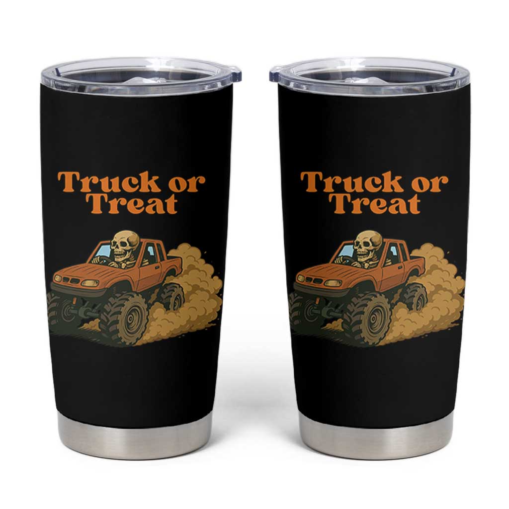 Truck Or Treat Skeleton Racing Tumbler Cup Funny Halloween Truck Lover