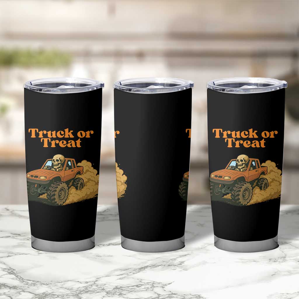Truck Or Treat Skeleton Racing Tumbler Cup Funny Halloween Truck Lover
