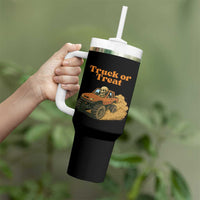 Truck Or Treat Skeleton Racing Tumbler With Handle Funny Halloween Truck Lover