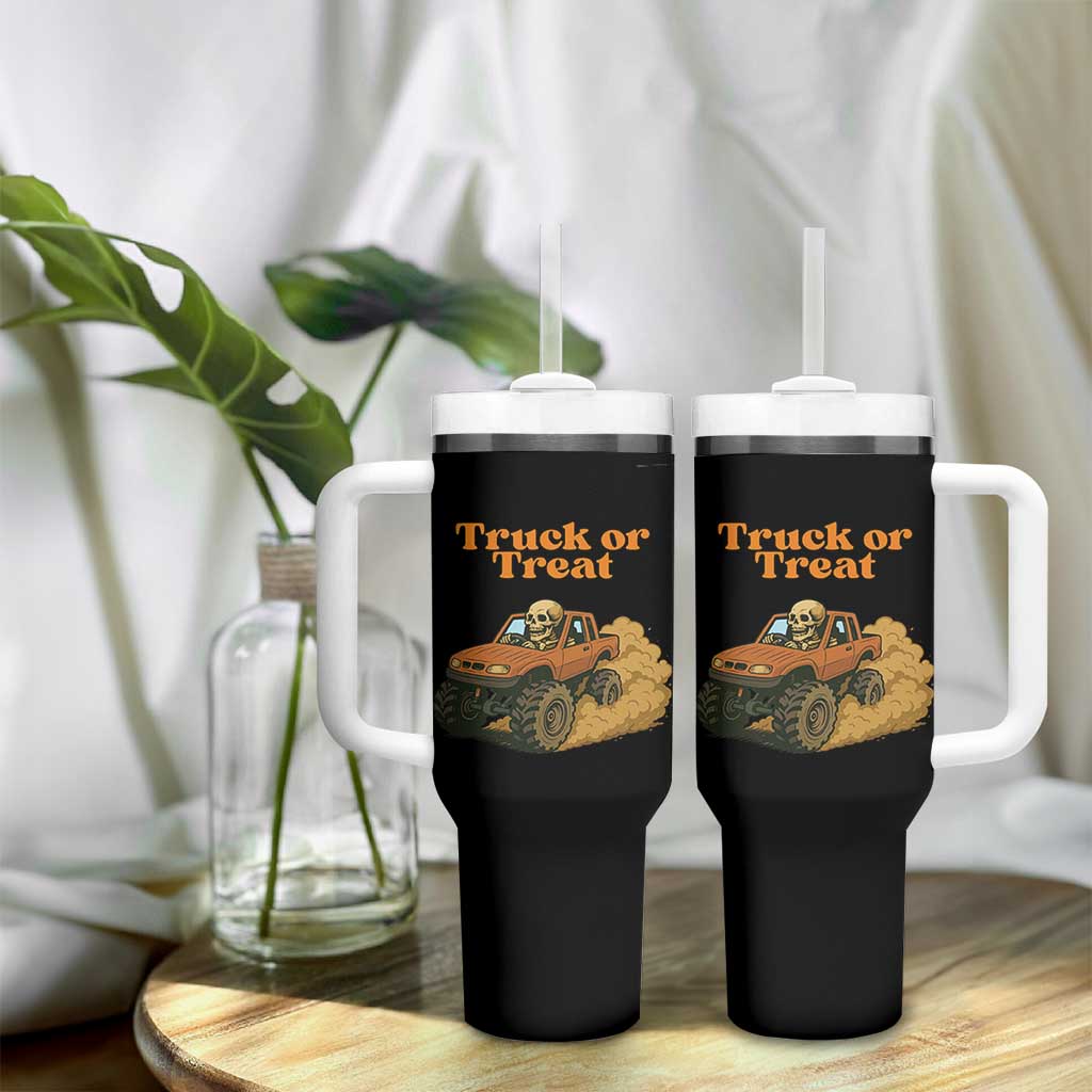 Truck Or Treat Skeleton Racing Tumbler With Handle Funny Halloween Truck Lover