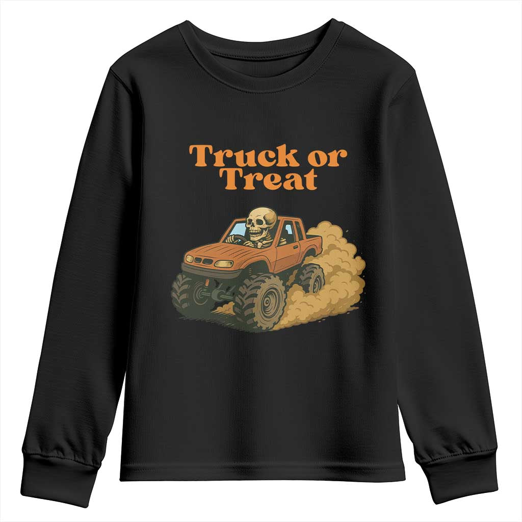 Truck Or Treat Skeleton Racing Youth Sweatshirt Funny Halloween Truck Lover - Wonder Print Shop