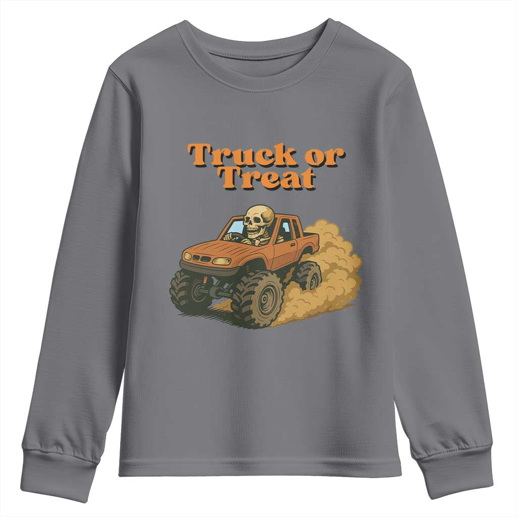 Truck Or Treat Skeleton Racing Youth Sweatshirt Funny Halloween Truck Lover - Wonder Print Shop