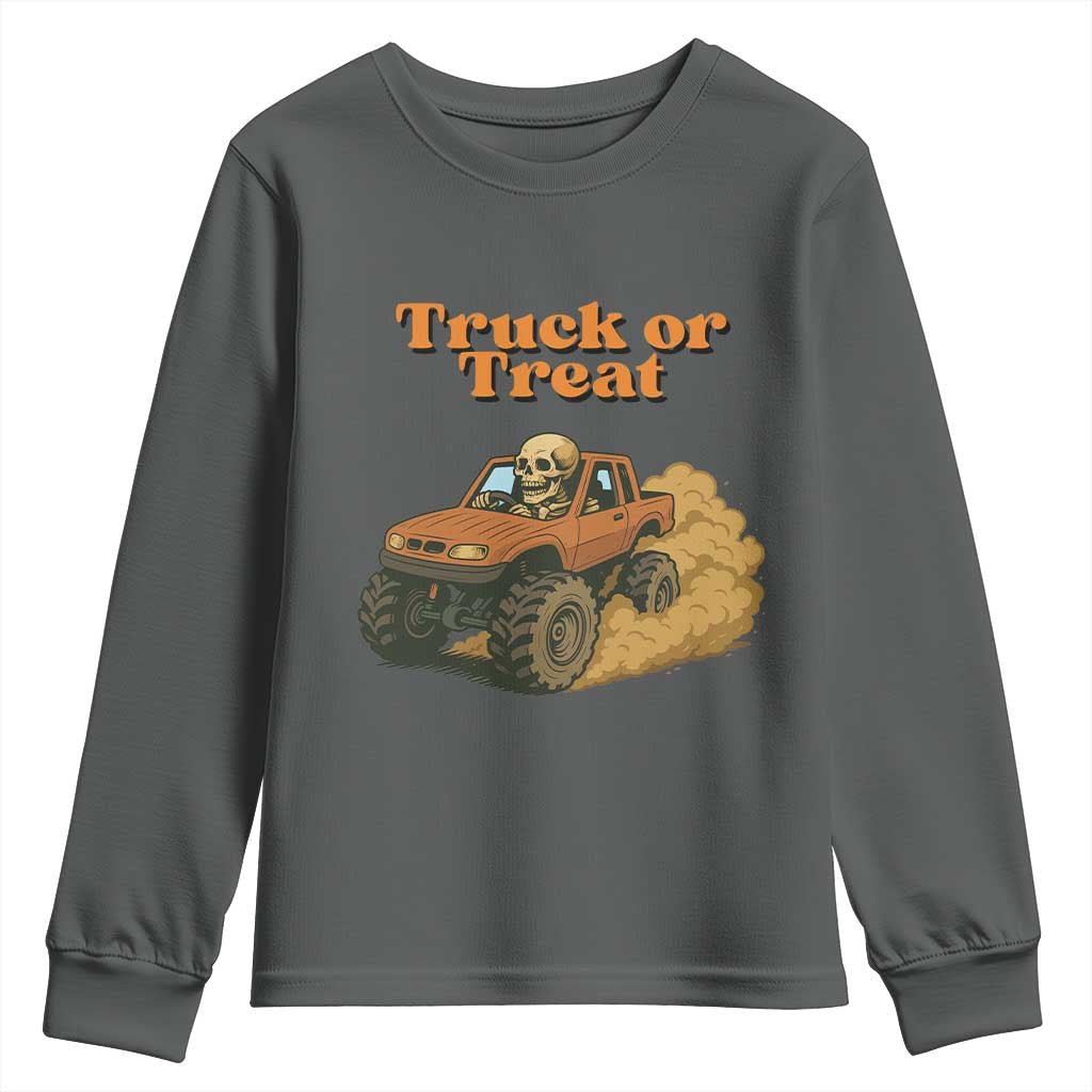 Truck Or Treat Skeleton Racing Youth Sweatshirt Funny Halloween Truck Lover - Wonder Print Shop