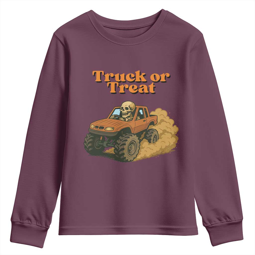 Truck Or Treat Skeleton Racing Youth Sweatshirt Funny Halloween Truck Lover - Wonder Print Shop