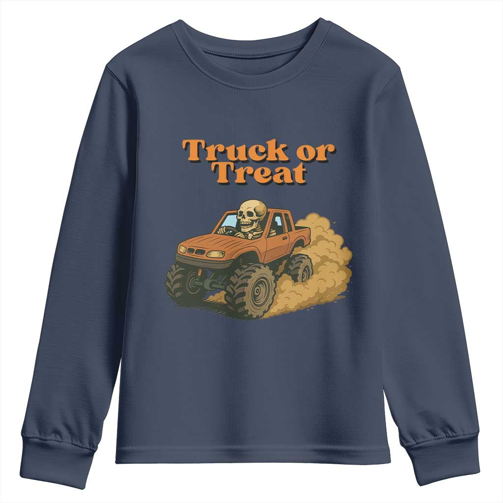 Truck Or Treat Skeleton Racing Youth Sweatshirt Funny Halloween Truck Lover - Wonder Print Shop